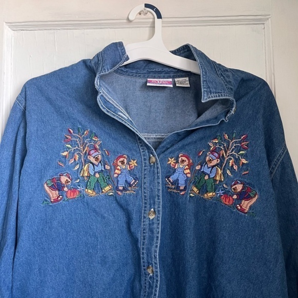 Vintage embroidered bears button up shacket Large
